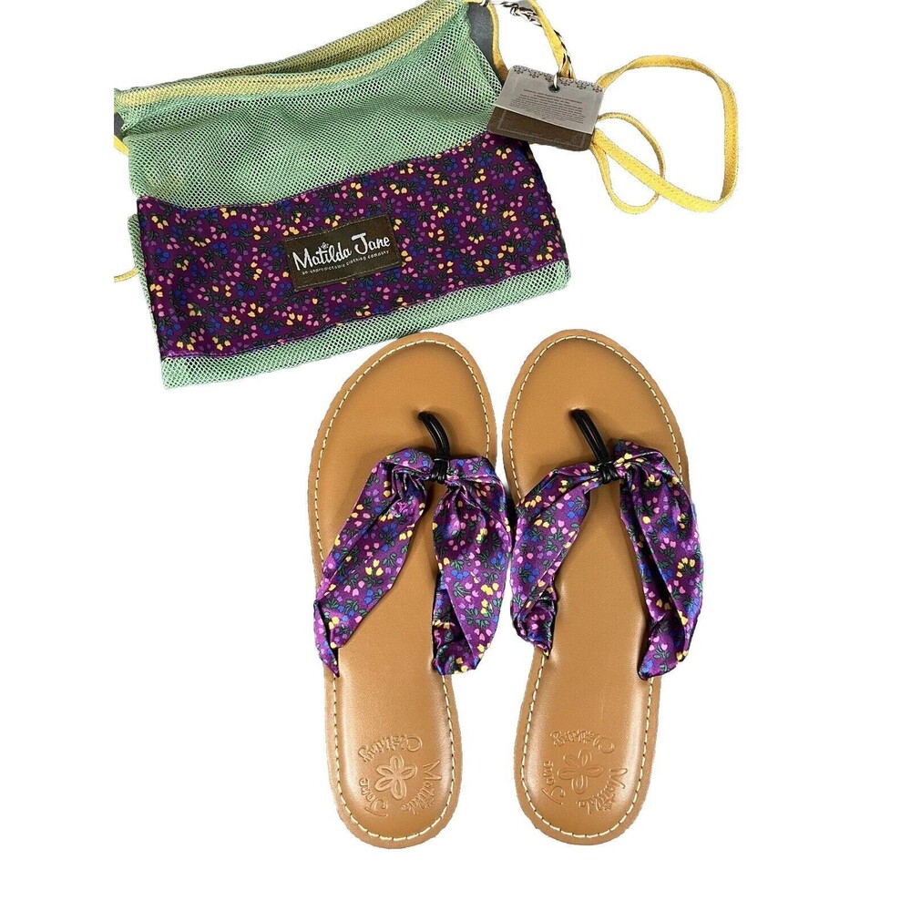 Matilda‎ Jane Womens Purple Floral Toes In The Sand Sandals Size 7 with bag